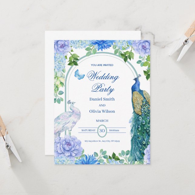 Invitación de matrimonio para acuarela de fiesta d (Anverso/Reverso In Situ)