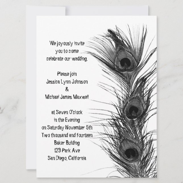 Invitación de matrimonio para las plumas de pavo n (Anverso)