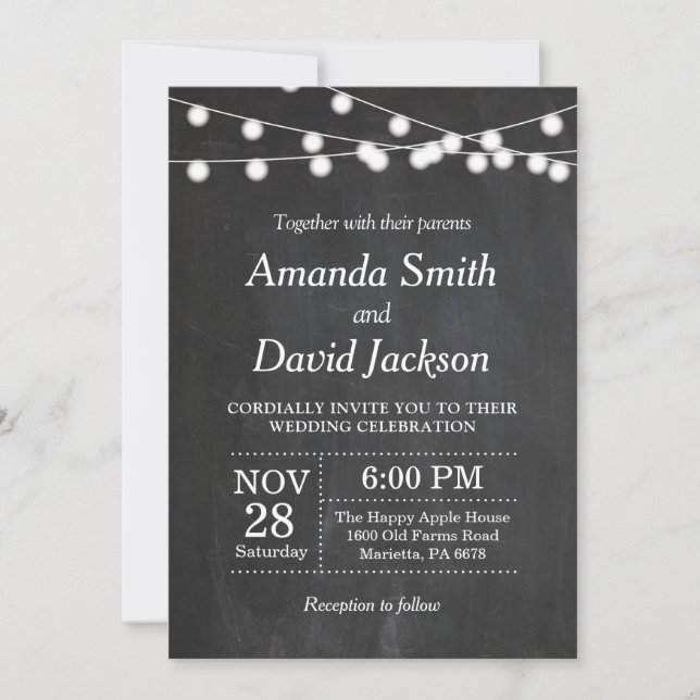 Invitación de matrimonio para luces de cadena de t (Anverso)
