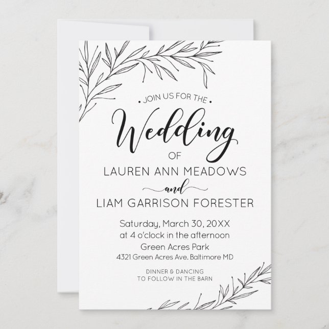 Invitación de matrimonio para ramas dibujadas a ma (Anverso)