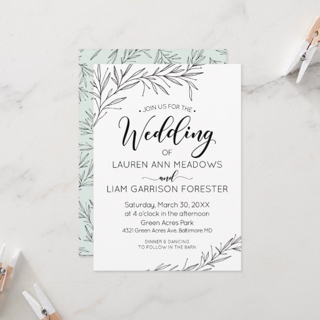 Invitación de matrimonio para ramas dibujadas a ma (Anverso/Reverso In Situ)