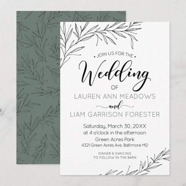 Invitación de matrimonio para ramas dibujadas a ma (Anverso / Reverso)