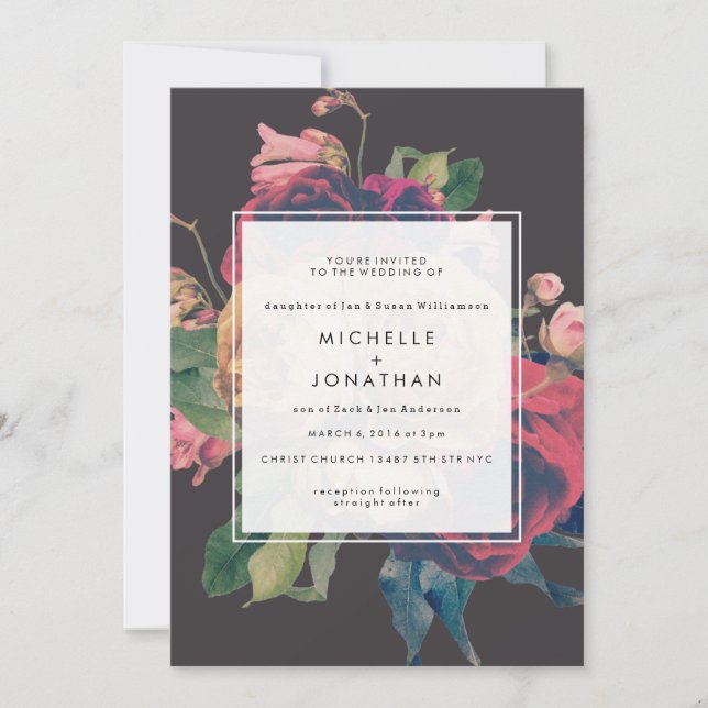 Invitación de matrimonio para Rosas florales de ép (Anverso)