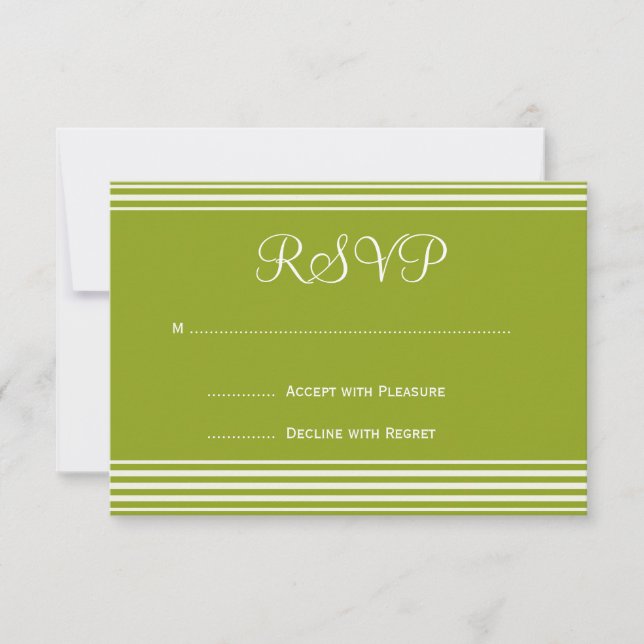 Invitación de matrimonio rayado verde y blanco RSV (Anverso)