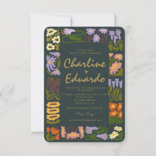 Invitación de matrimonio retro ondulado floral