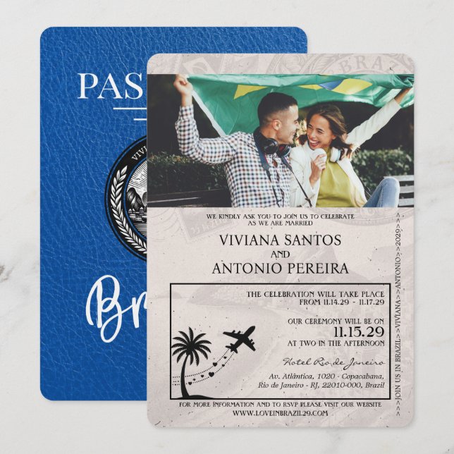 Invitación de matrimonio Royal Blue Brazil (Anverso / Reverso)