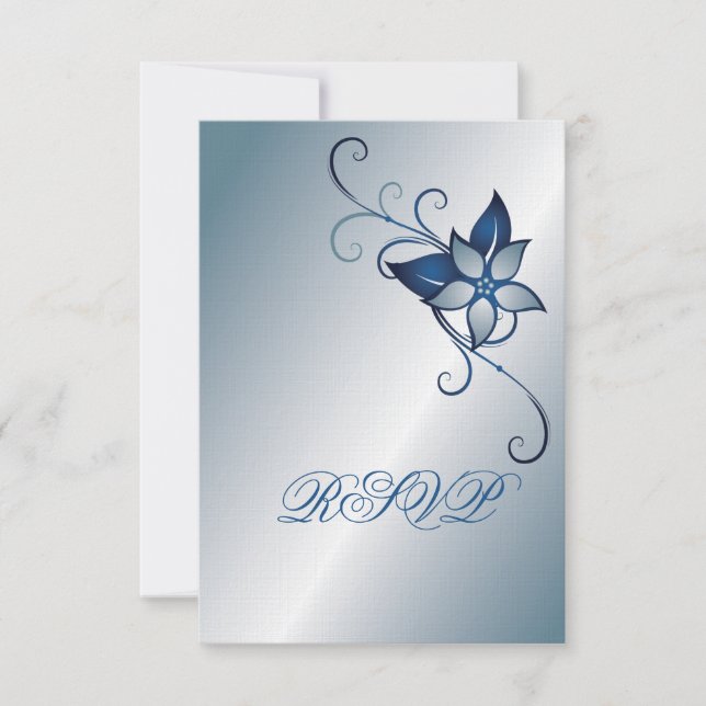 Invitación de matrimonio RSVP floral azul moderno (Anverso)