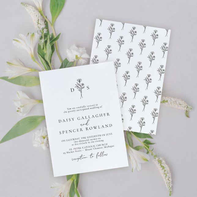 Invitación de matrimonio simple con reverso floral (Subido por el creador)
