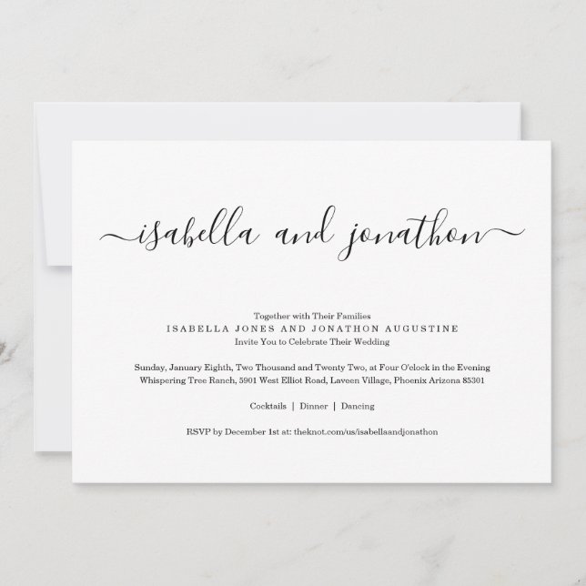 Invitación de matrimonio simple con RSVP (Anverso)