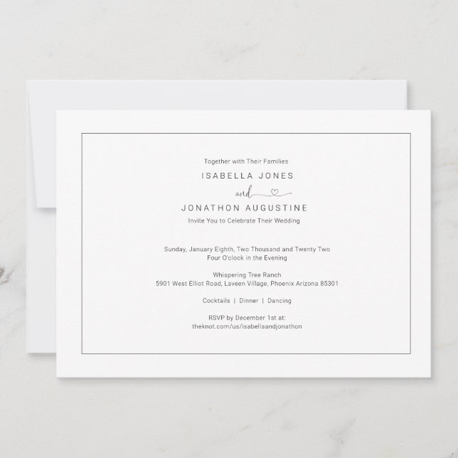 Invitación de matrimonio simple con RSVP (Anverso)