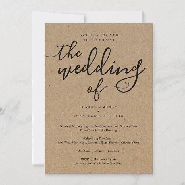 Invitación de matrimonio simple con RSVP en papel  (Anverso)