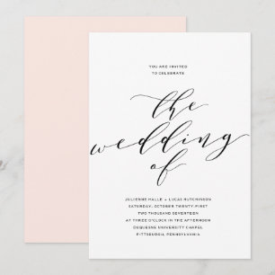Invitación de matrimonio simple de caligrafía de r