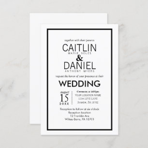 Invitación de matrimonio simple en negro y negro