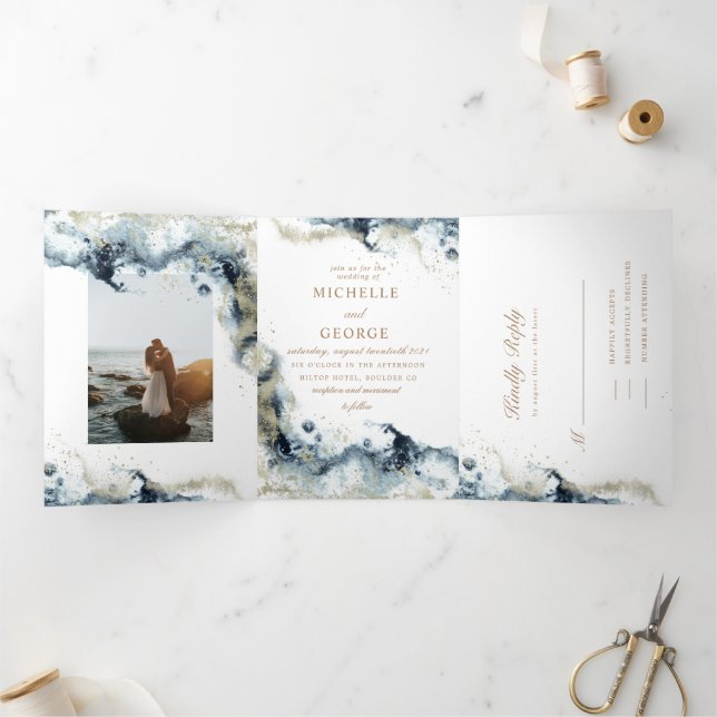 Invitación de matrimonio triple-doble de ondas de  (Interior)
