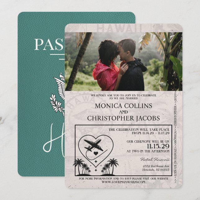 Invitación de matrimonio Turquoise Hawaii (Anverso / Reverso)