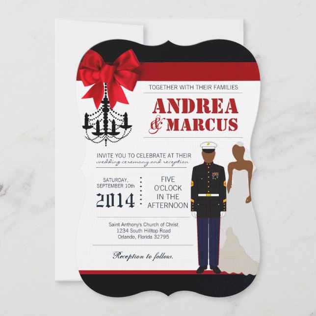 Invitación de matrimonio uniforme de la marina afr (Anverso)
