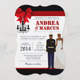 Invitación de matrimonio uniforme de la marina afr
