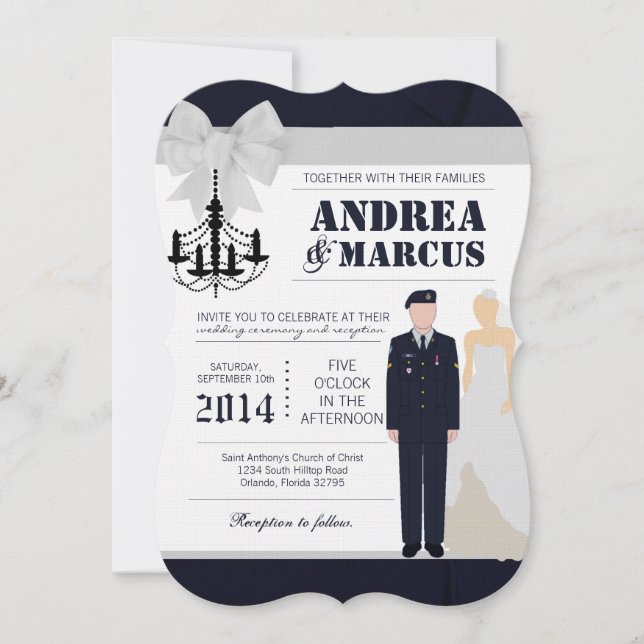 Invitación de matrimonio uniforme para bodas tipo  (Anverso)
