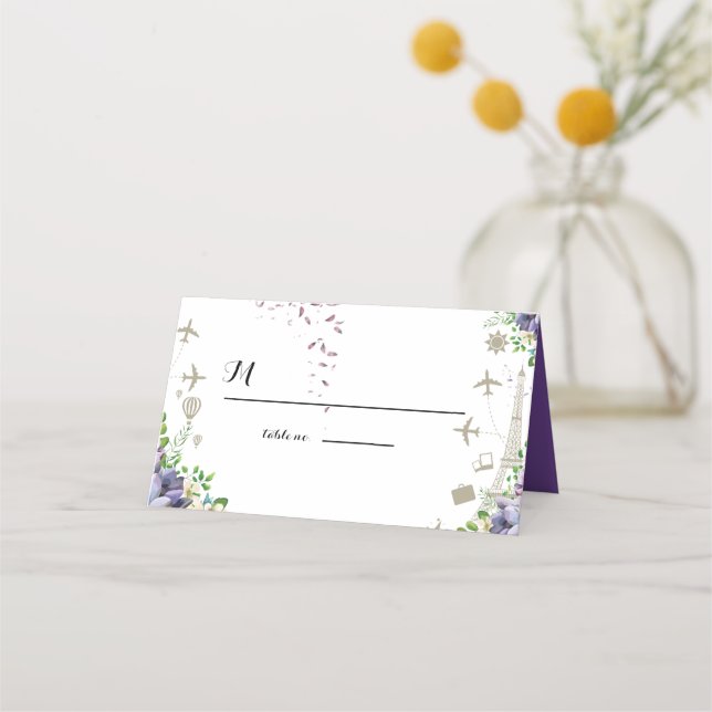 Invitación de matrimonio violeta con temas de flor (Anverso)