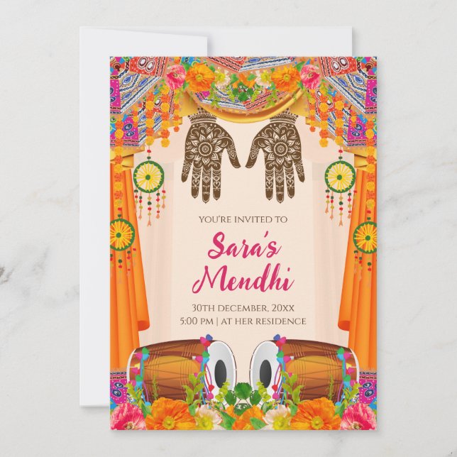 Invitación de Mehendi Invitación digital de Mehndi (Anverso)