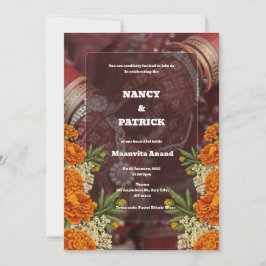 Invitación de Mehendi minimalista marrón y rojo