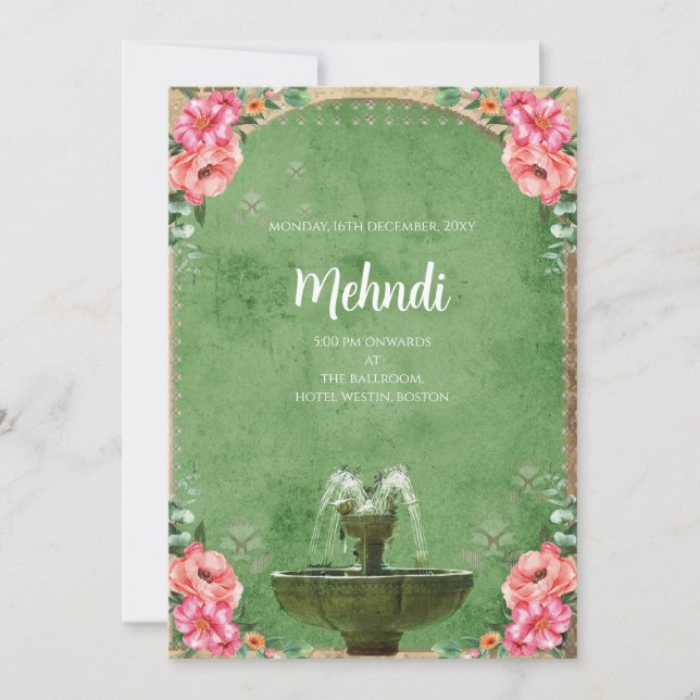 Invitación de Mehndi Invitaciones digitales de bod (Anverso)
