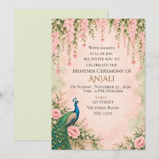 Invitación de Mehndi para Boda India Floral Verde