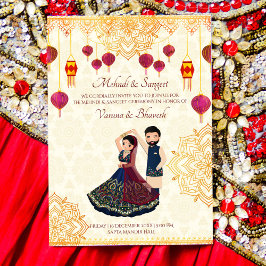 Invitación de Mehndi y sangeet a una linda pareja 