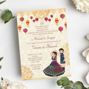 Invitación de mehndi y sangeet linda pareja india