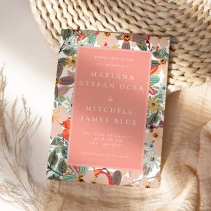 Invitación de melocotón verde rosa blanda floral r