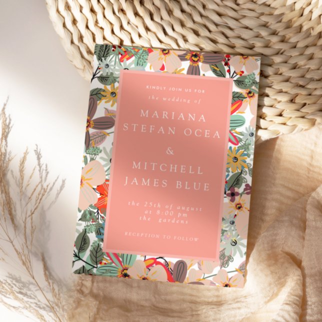 Invitación de melocotón verde rosa blanda floral r (Subido por el creador)