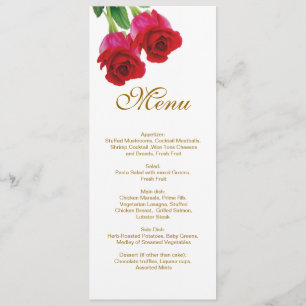 Invitación de menú de boda de dos rosas rojas