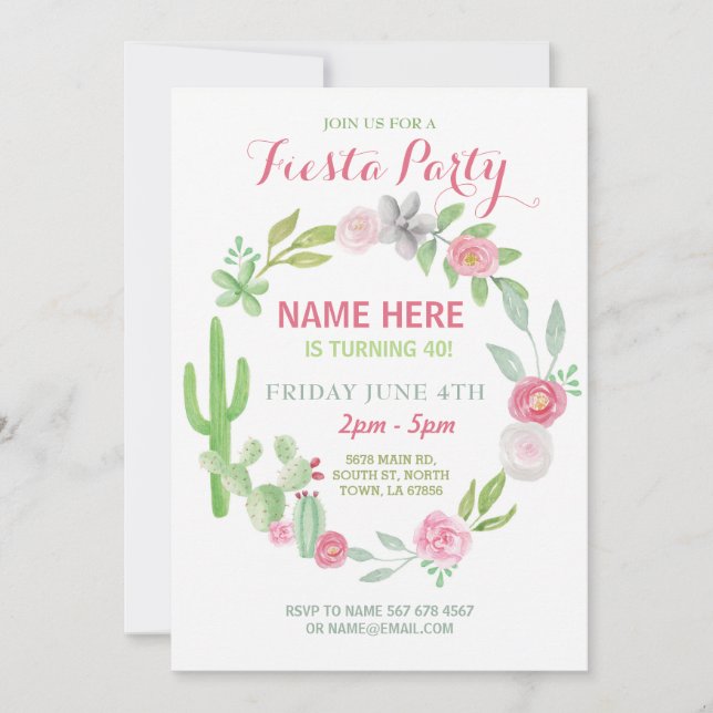 Invitación de México de los cactus del cumpleaños (Anverso)