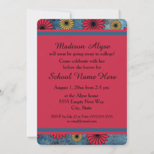 Invitación de mezclilla azul y floral "A la univer