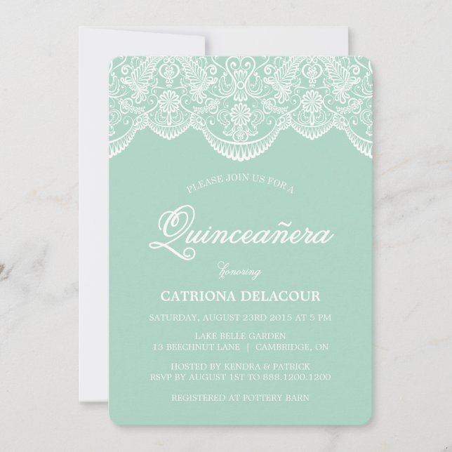 Invitación de Mint Brocade Lace Quinceañera (Anverso)