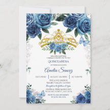 Invitación de Mis Quince Mexicana Azul Marino y Do