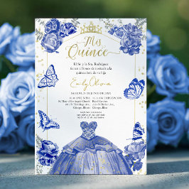 Invitación De Mis Quince Vestido Real Azul Español