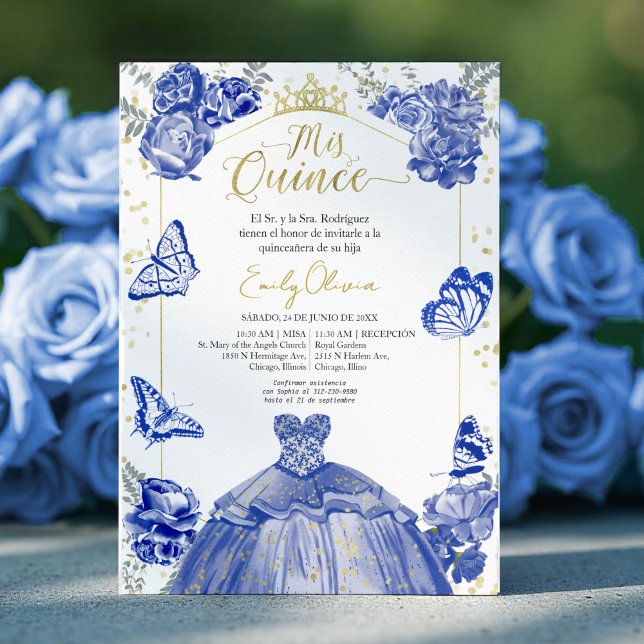 Invitación De Mis Quince Vestido Real Azul Español (Subido por el creador)