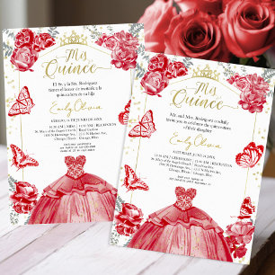 Invitación De Mis Quince Vestido Rojo Bilingüe Flo