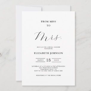 Invitación De Miss a Sra. Minimal Bridal Shower