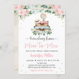 Invitación De Miss A Sra. Pink Floral Travel Bridal Shower