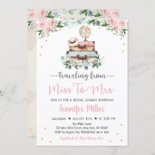 Invitación De Miss A Sra. Pink Floral Travel Bridal Shower