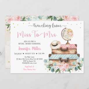 Invitación De Miss A Sra. Pink Floral Travel Bridal Shower