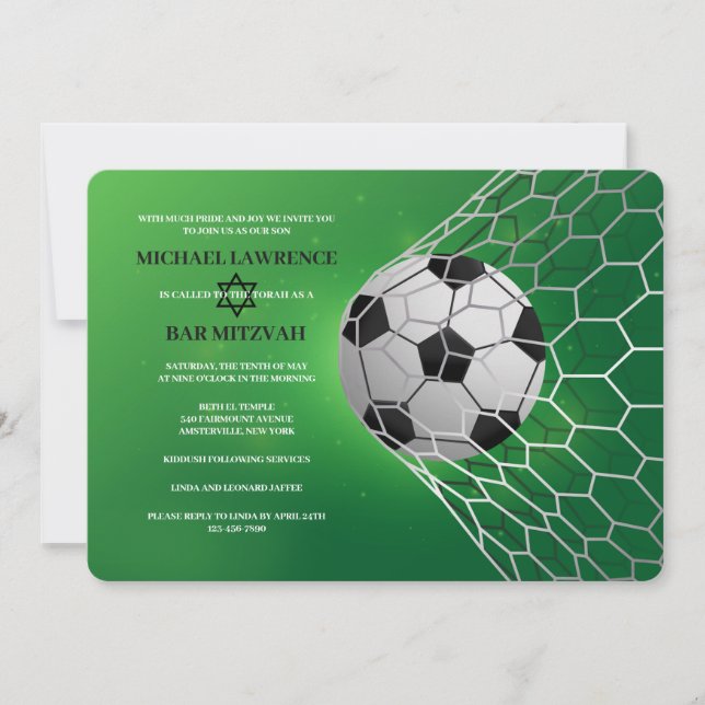 Invitación de Mitzvah a la pelota de fútbol realis (Anverso)