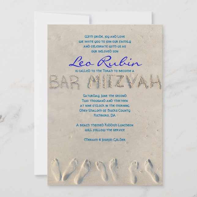 Invitación de Mitzvah de la barra de la PLAYA de (Anverso)