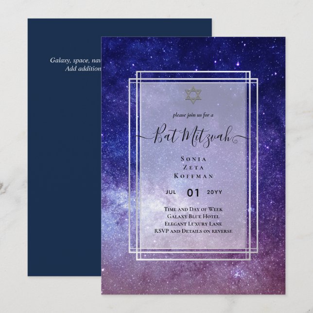 Invitación de MITZVAH por la Noche Galaxy Starry (Anverso / Reverso)
