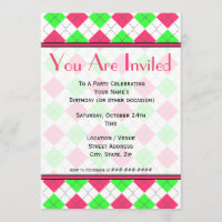 Invitación de moda argyle rosa brillante y verde