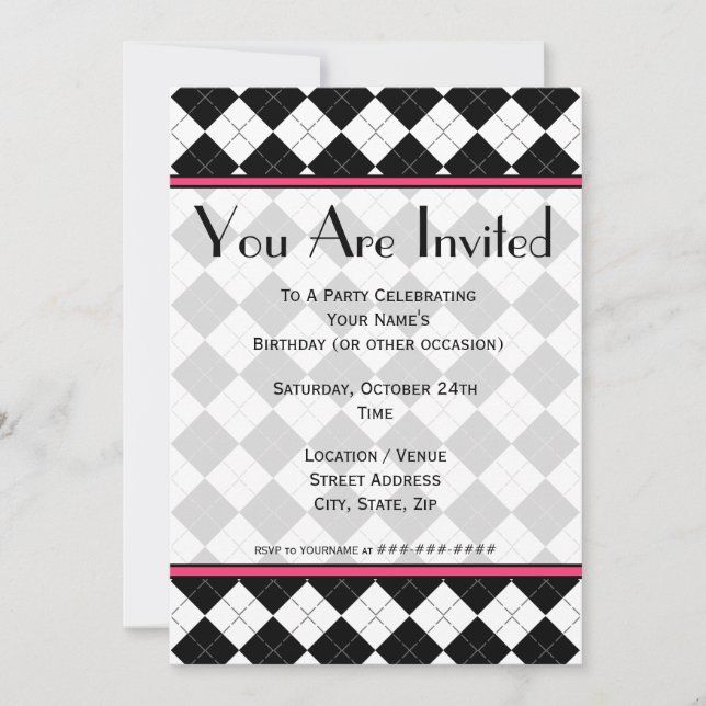 Invitación de moda Black Argyle (Anverso)