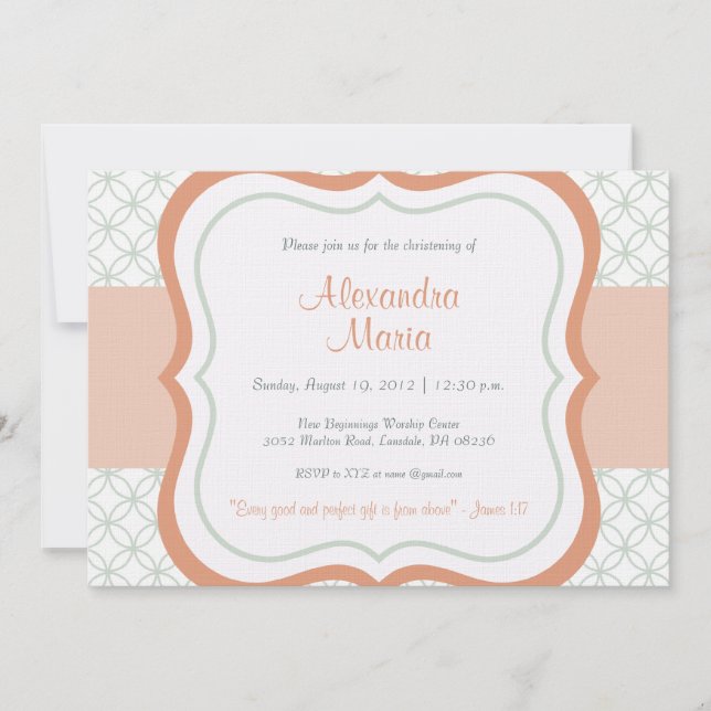 Invitación de moda del bautizo del esmero del bebé (Anverso)