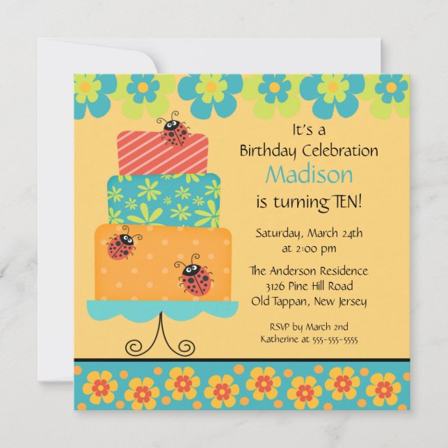 Invitación de moda del cumpleaños de la torta (Anverso)